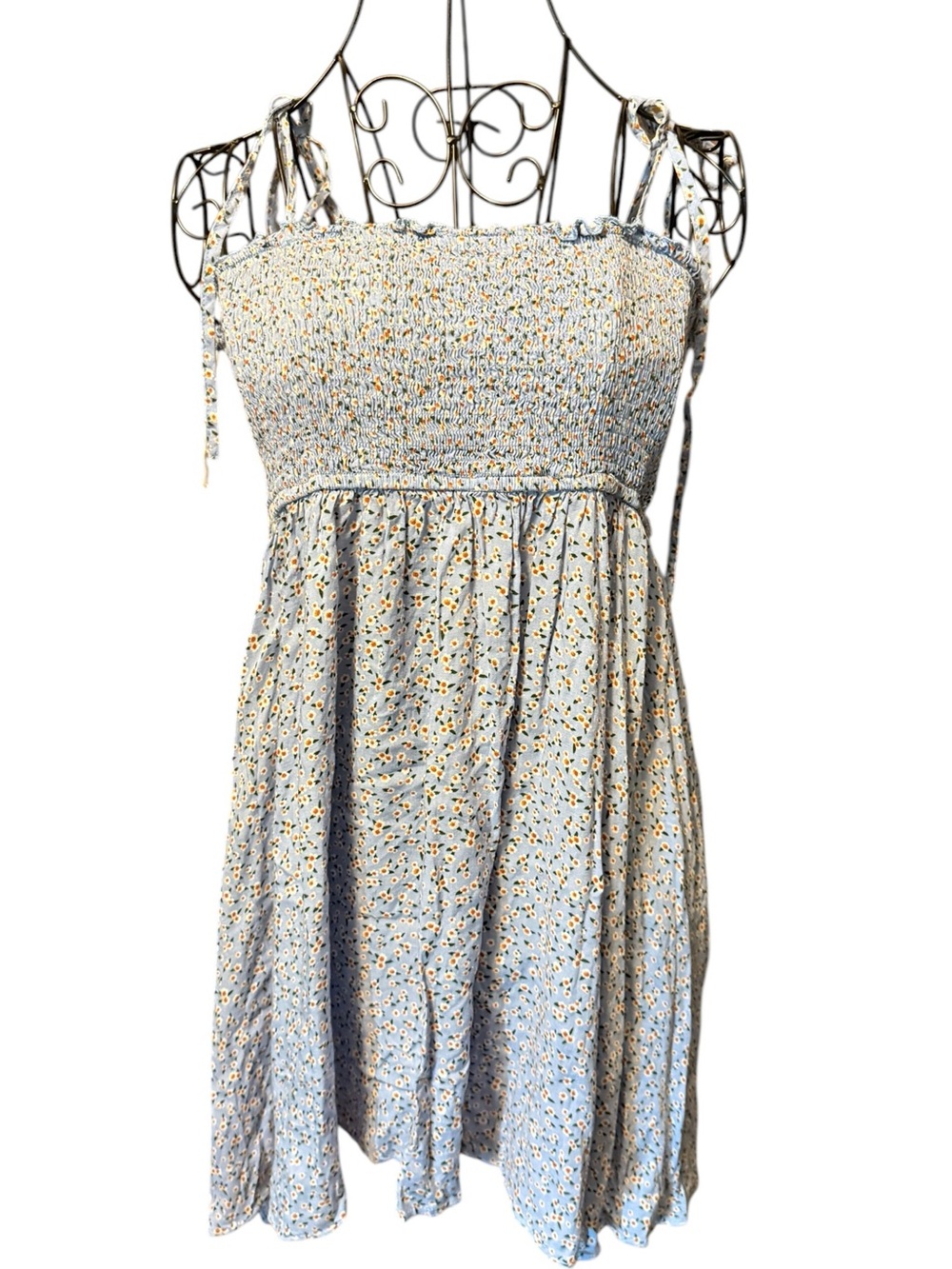 Light Blue Smocked Floral Sundress